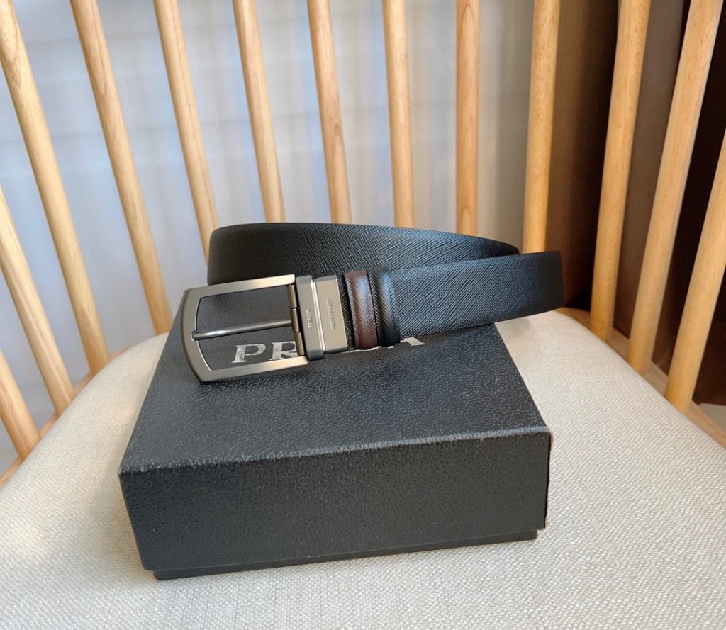 PRADA Men’s Reversible Belt, 3.5cm Width