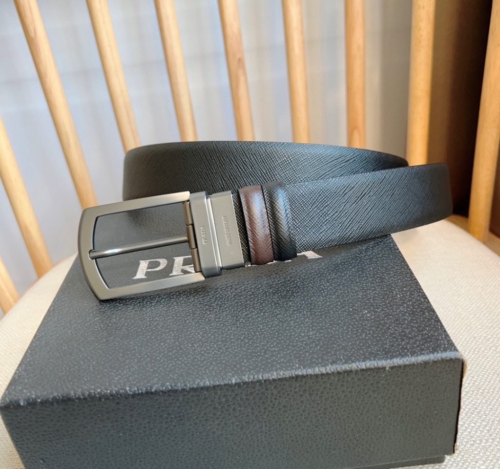 PRADA Men’s Reversible Belt, 3.5cm Width