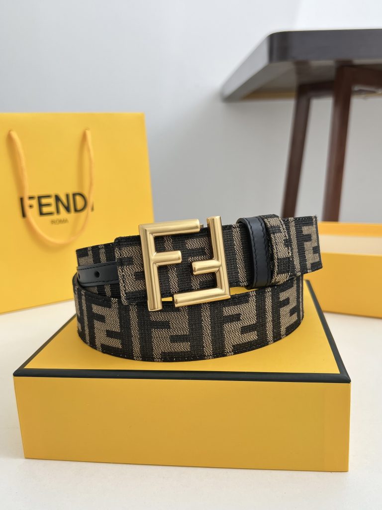 Fendi 3.5cm Belt – Classic Canvas with Top-Grain Calfskin