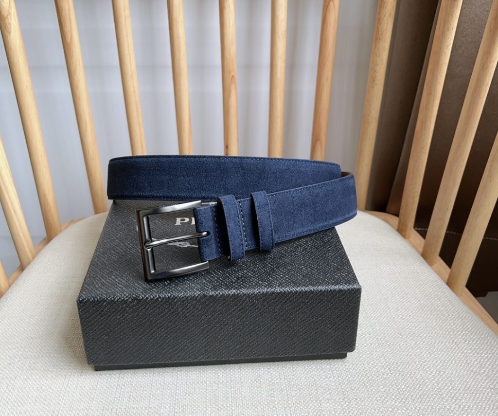 PRADA Latest Suede Leather Belt, 3.5cm Width, Unisex Design