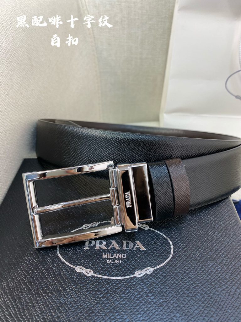 PRADA Men’s Reversible Casual Belt, 3.4cm Width