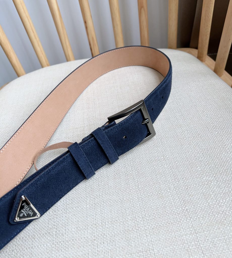 PRADA Latest Suede Leather Belt, 3.5cm Width, Unisex Design