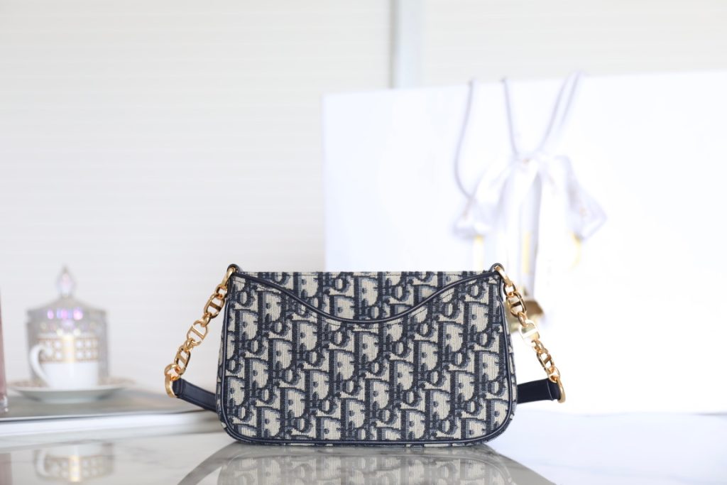 Dior Mini Chain Pouch in Blue Oblique Print