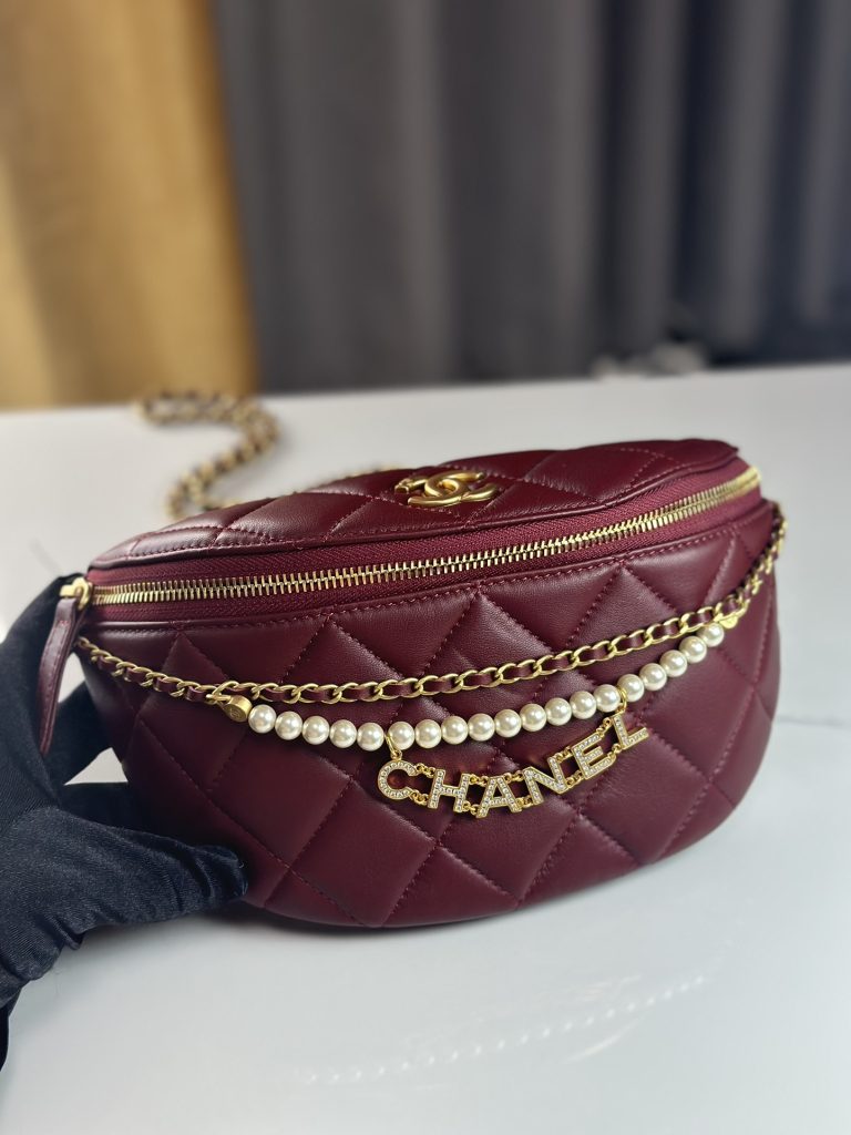 Chanel 24A Pearl Chain Belt Bag Red