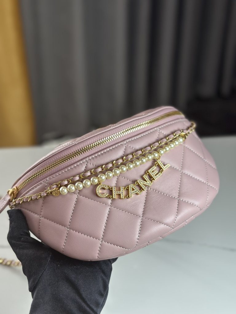 Chanel 24A Pearl Chain Belt Bag Pink