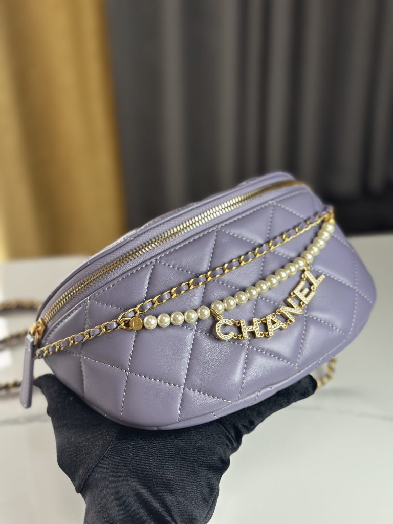 Chanel 24A Pearl Chain Belt Bag Purple