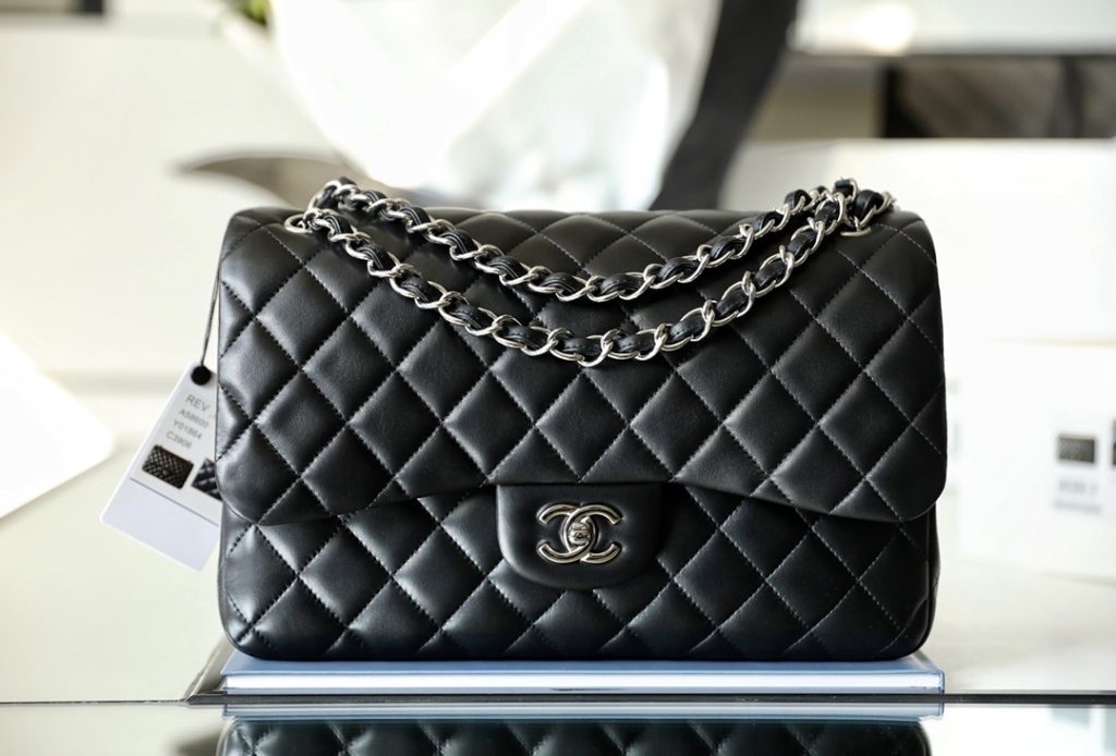 Chanel Classic Flap Jumbo 30 Black with Silver Buckle, Lambskin Leather