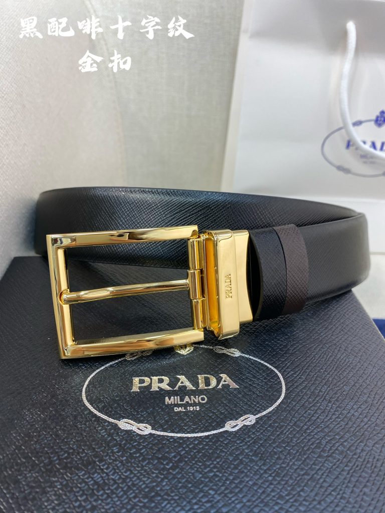 PRADA Men’s Reversible Casual Belt, 3.4cm Width