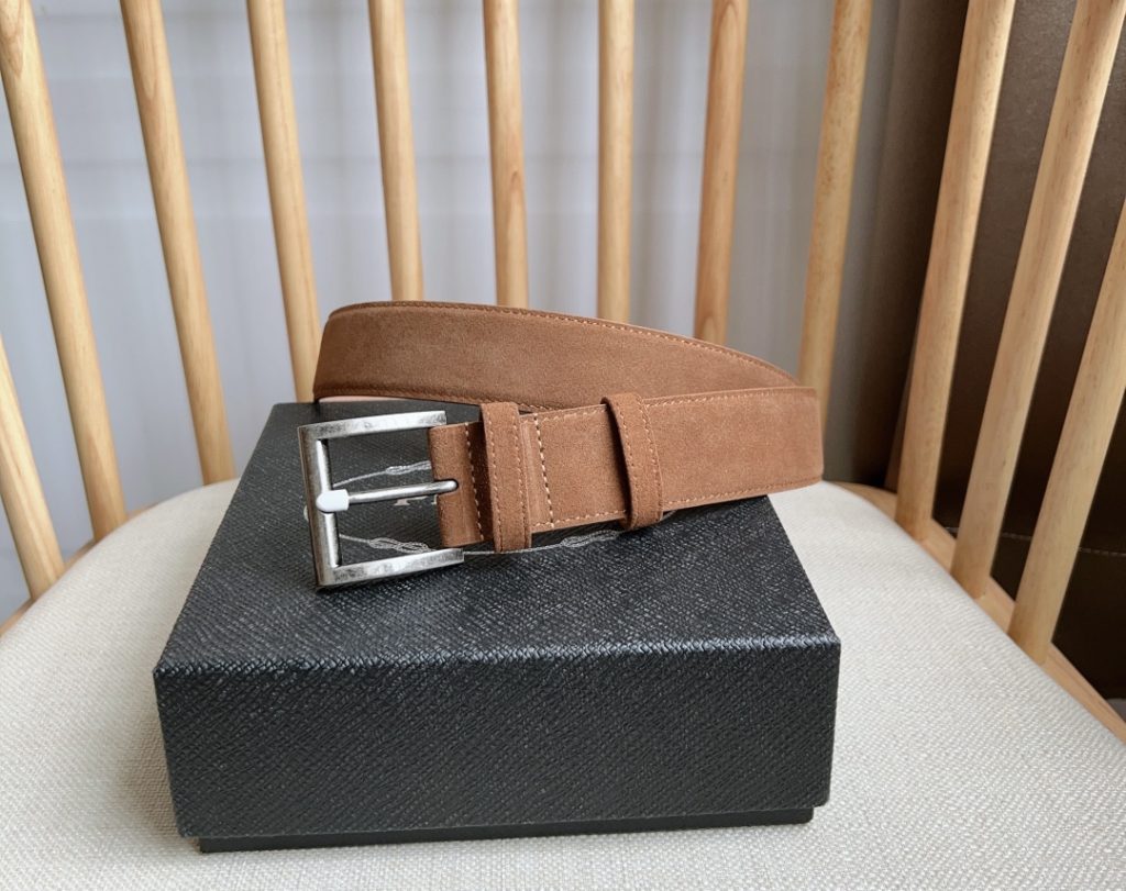 PRADA Latest Suede Leather Belt, 3.5cm Width, Unisex Design