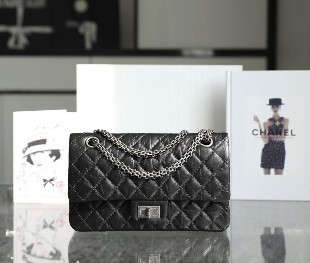 Chanel 2.55 Reissue Medium Black Calfskin with Gold-tone & Silver-tone Buckles