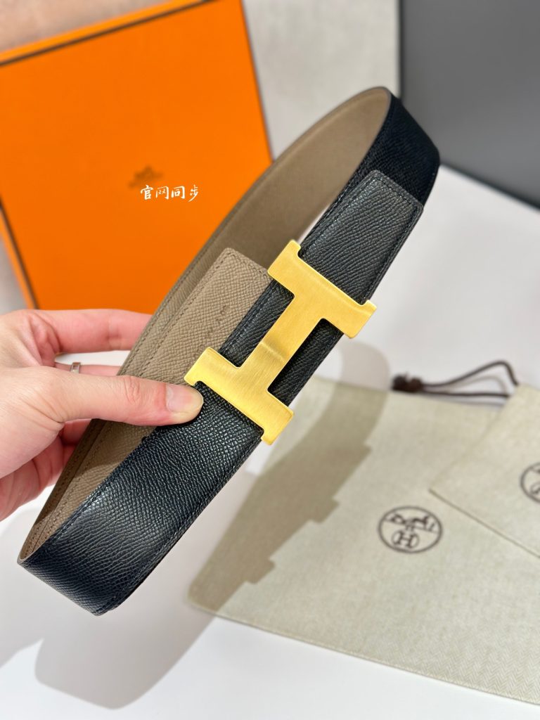 Hermès New Women’s Belt with Palladium-Plated Metal Buckle, Double-Sided Swift & Epsom Calf Leather Strap