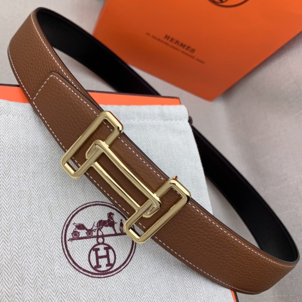 Hermès Double-Headed Tip Belt – Premium Quality, Original Factory Grain with Black Smooth Base, 38mm