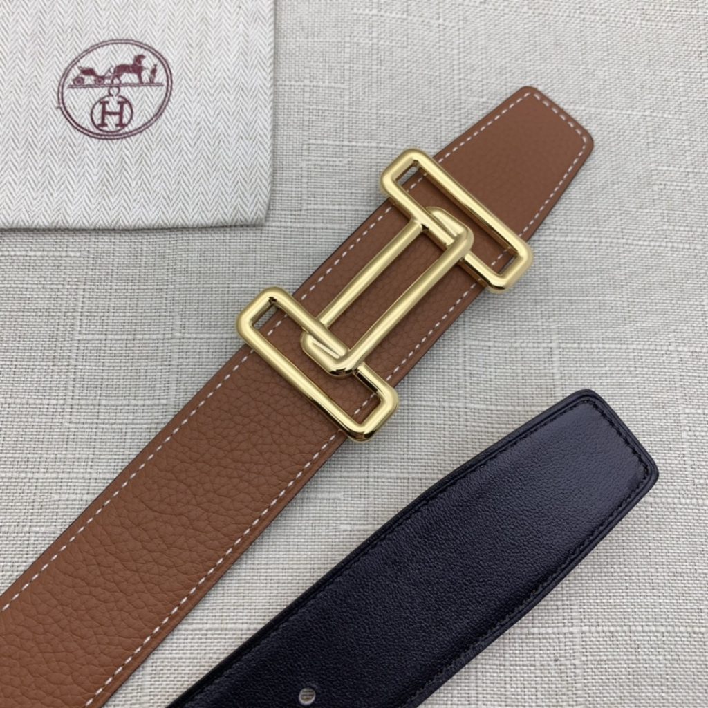 Hermès Double-Headed Tip Belt – Premium Quality, Original Factory Grain with Black Smooth Base, 38mm