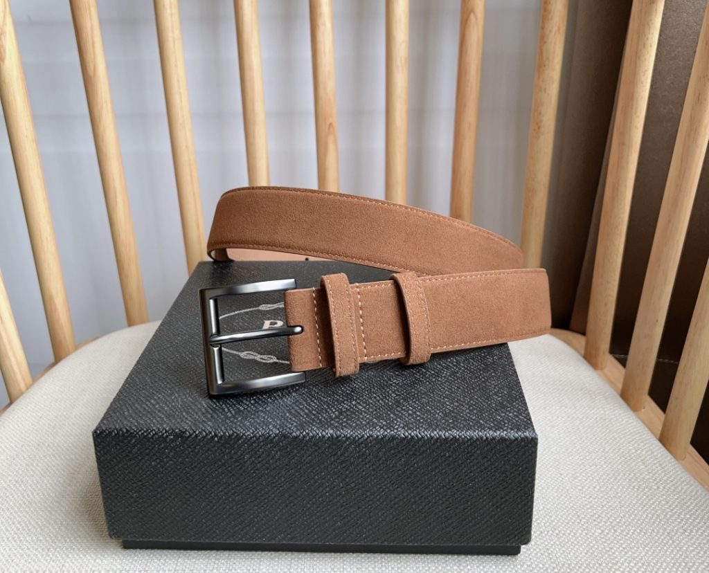 PRADA Latest Suede Leather Belt, 3.5cm Width, Unisex Design