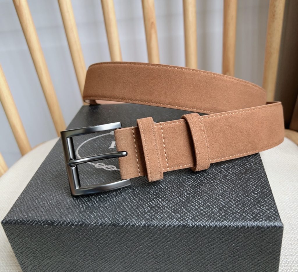 PRADA Latest Suede Leather Belt, 3.5cm Width, Unisex Design