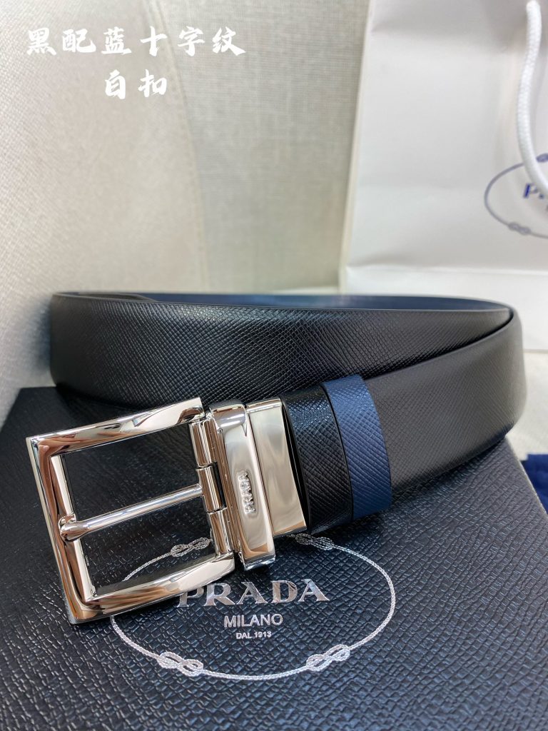 PRADA Men’s Reversible Casual Belt, 3.4cm Width