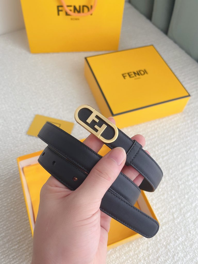 Fendi Women’s 2.0cm Leather Belt with Signature Logo Metal Buckle