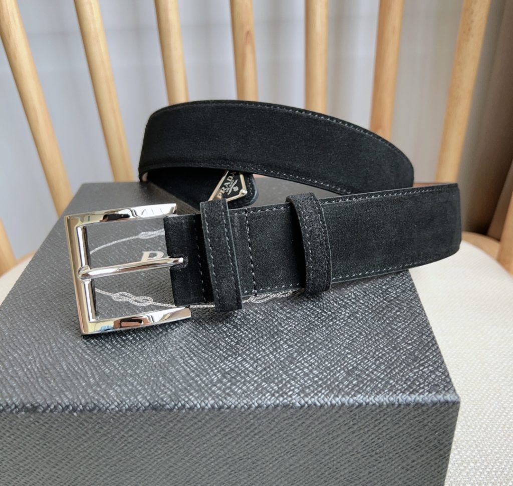 PRADA Latest Suede Leather Belt, 3.5cm Width, Unisex Design