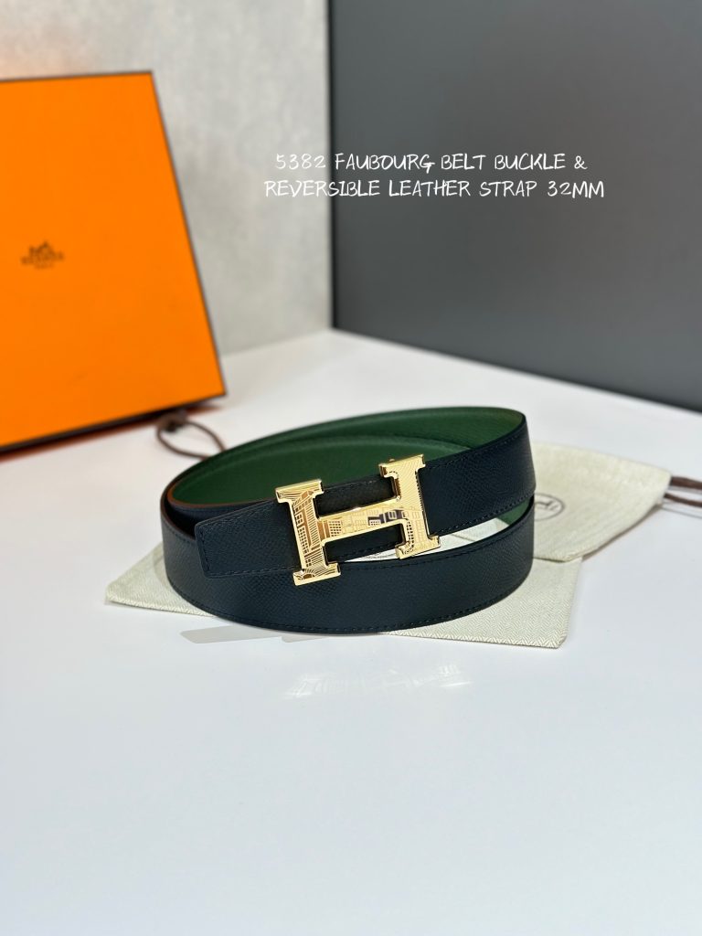 Hermès New Women’s Belt with Palladium-Plated Metal Buckle, Double-Sided Swift & Epsom Calf Leather Strap