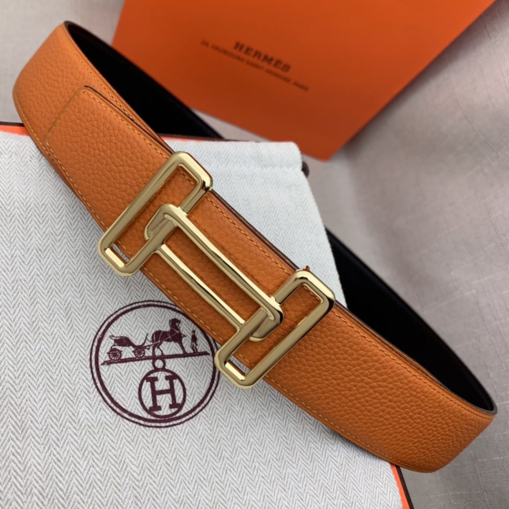 Hermès Double-Headed Tip Belt – Premium Quality, Original Factory Grain with Black Smooth Base, 38mm