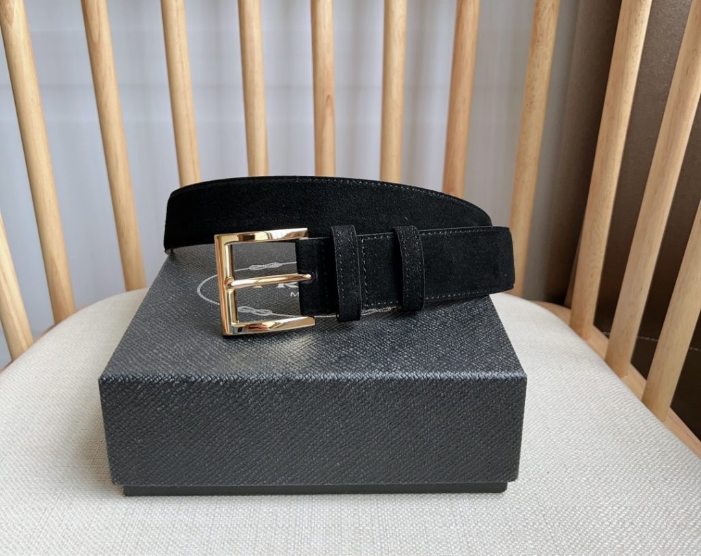 PRADA Latest Suede Leather Belt, 3.5cm Width, Unisex Design