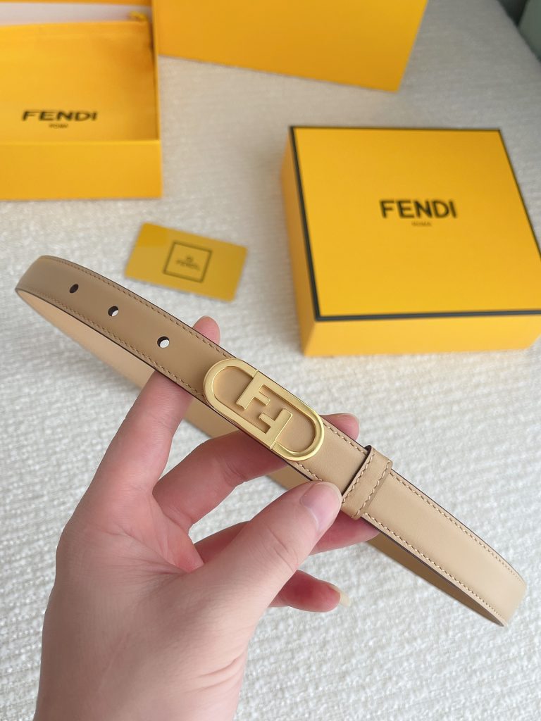 Fendi Women’s 2.0cm Leather Belt with Signature Logo Metal Buckle