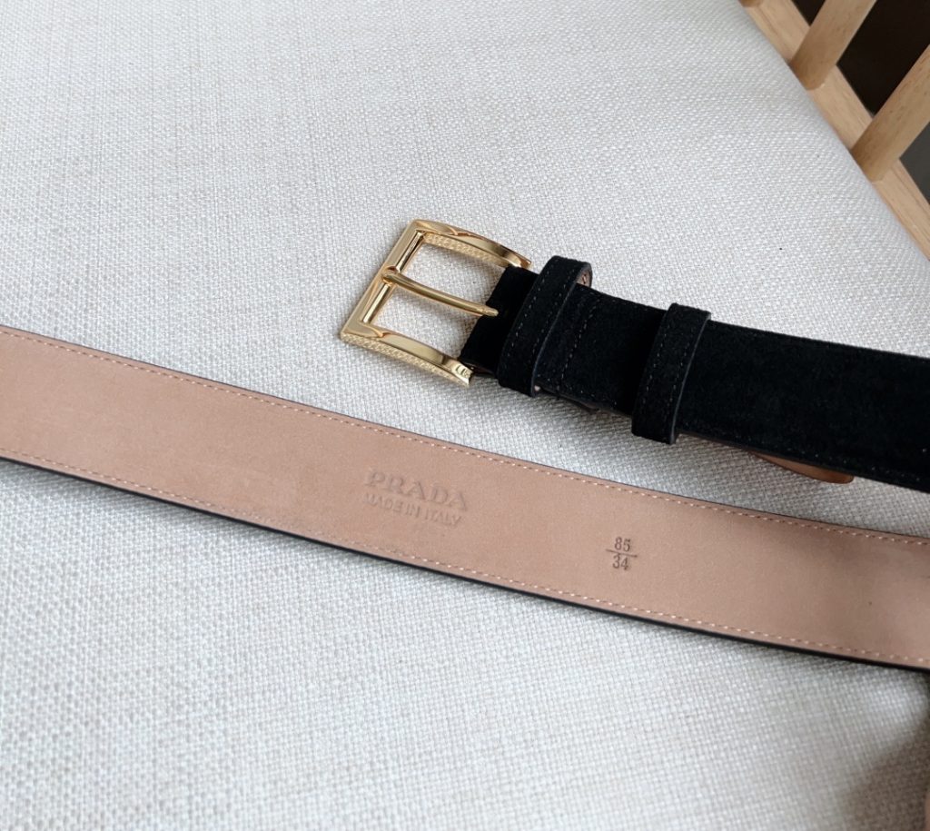 PRADA Latest Suede Leather Belt, 3.5cm Width, Unisex Design