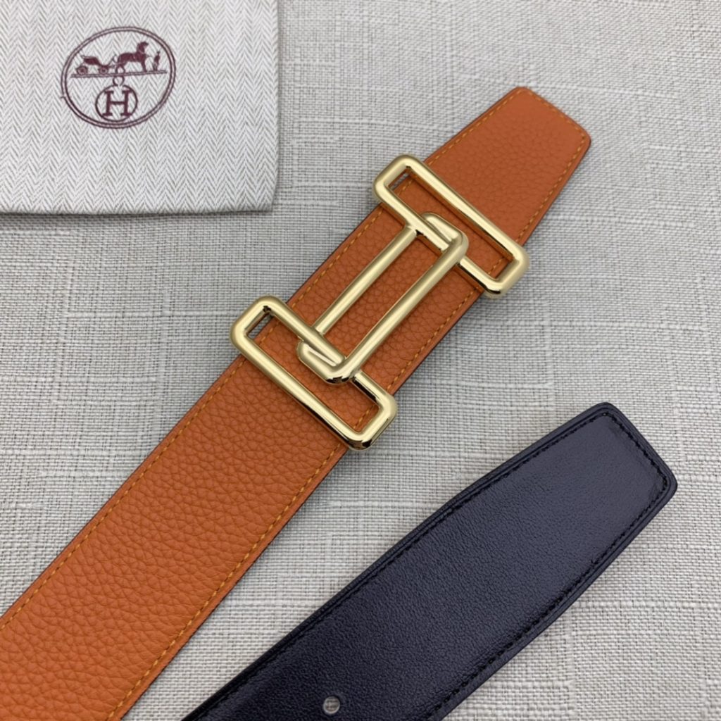 Hermès Double-Headed Tip Belt – Premium Quality, Original Factory Grain with Black Smooth Base, 38mm