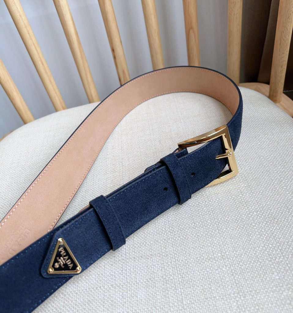 PRADA Latest Suede Leather Belt, 3.5cm Width, Unisex Design