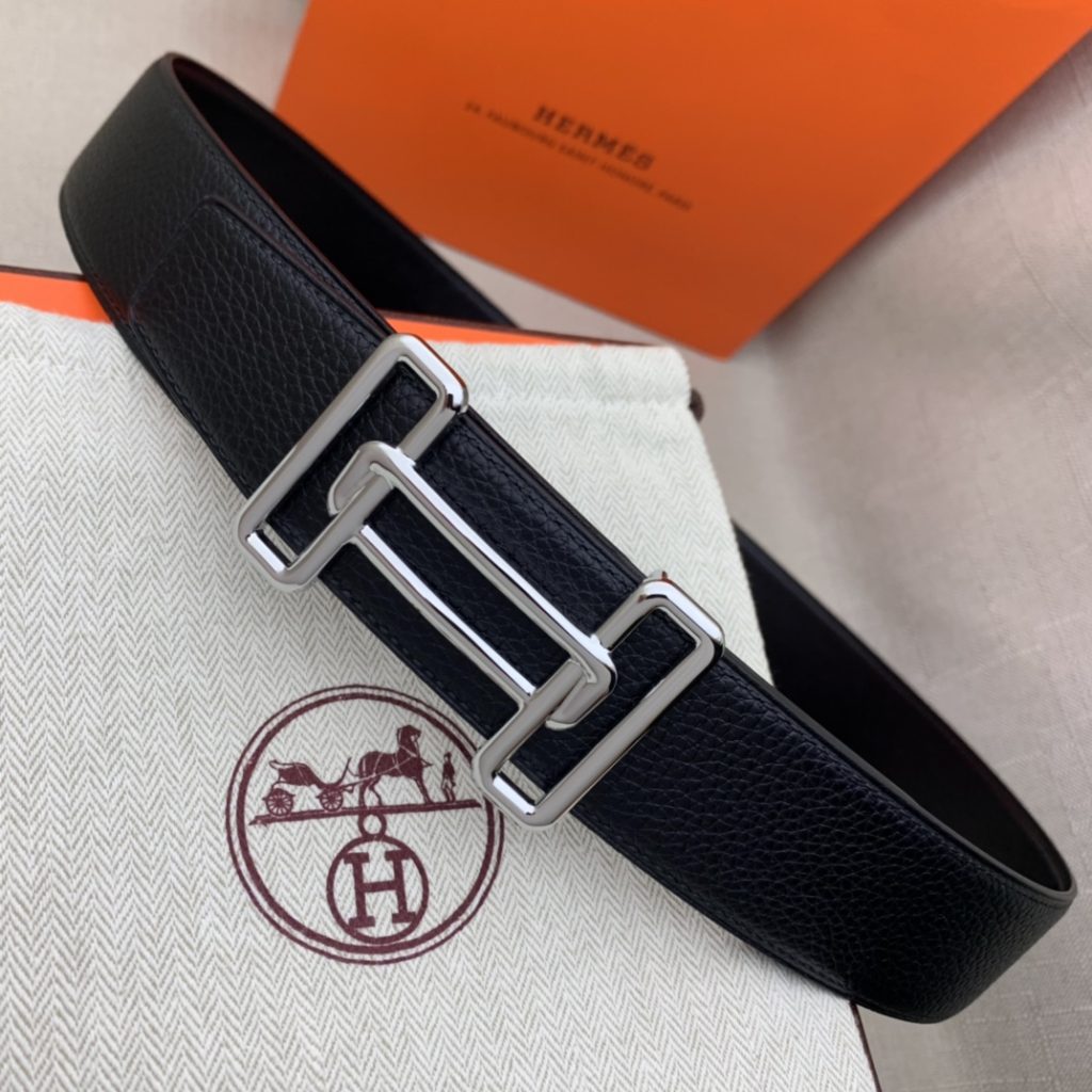 Hermès Double-Headed Tip Belt – Premium Quality, Original Factory Grain with Black Smooth Base, 38mm