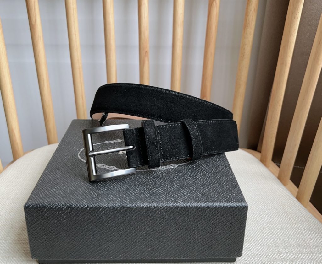 PRADA Latest Suede Leather Belt, 3.5cm Width, Unisex Design