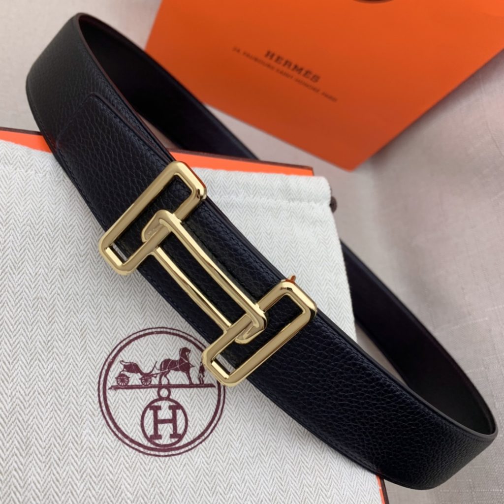 Hermès Double-Headed Tip Belt – Premium Quality, Original Factory Grain with Black Smooth Base, 38mm