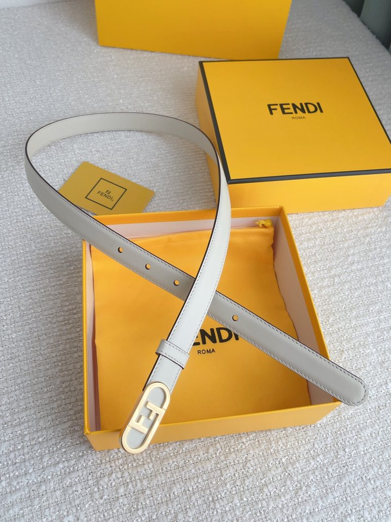 Fendi Women’s 2.0cm Leather Belt with Signature Logo Metal Buckle