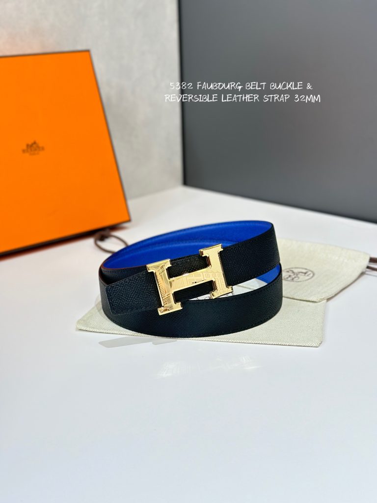 Hermès New Women’s Belt with Palladium-Plated Metal Buckle, Double-Sided Swift & Epsom Calf Leather Strap