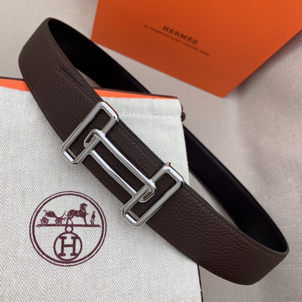 Hermès Double-Headed Tip Belt – Premium Quality, Original Factory Grain with Black Smooth Base, 38mm