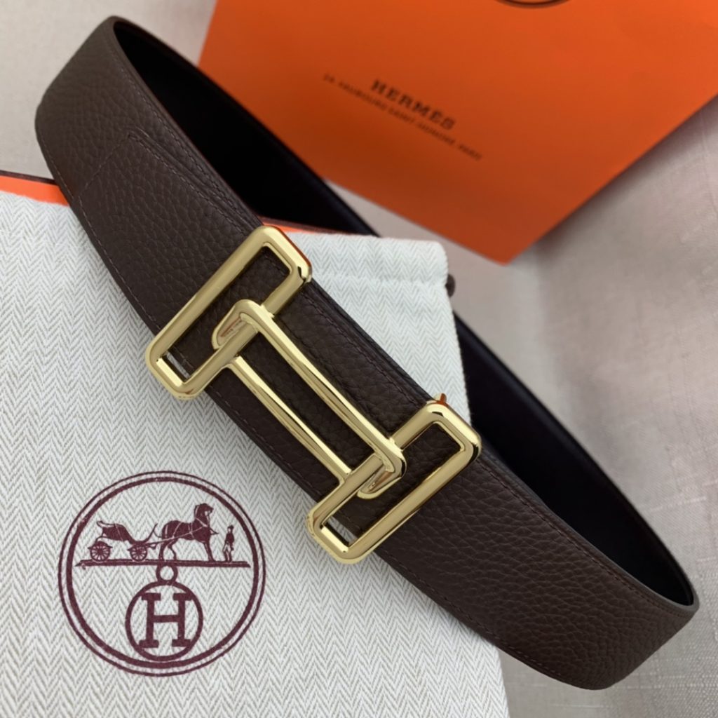 Hermès Double-Headed Tip Belt – Premium Quality, Original Factory Grain with Black Smooth Base, 38mm