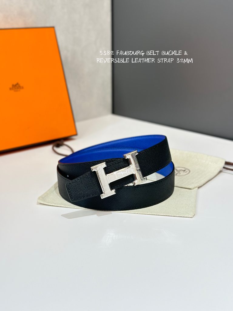 Hermès New Women’s Belt with Palladium-Plated Metal Buckle, Double-Sided Swift & Epsom Calf Leather Strap