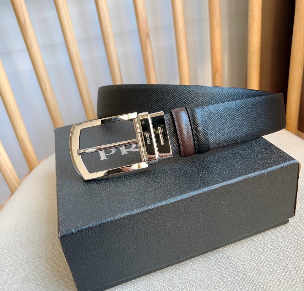 PRADA Men’s Reversible Belt, 3.5cm Width