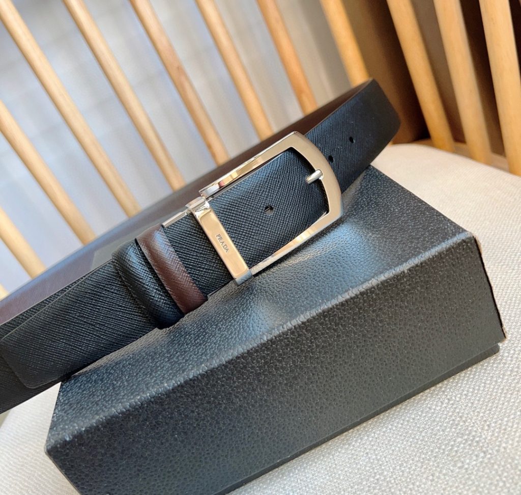 PRADA Men’s Reversible Belt, 3.5cm Width