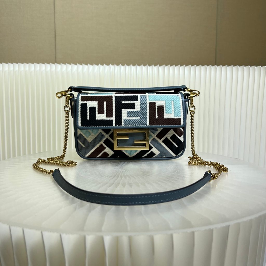 Fendi Iconic Baguette Bag, Blue Embroidery