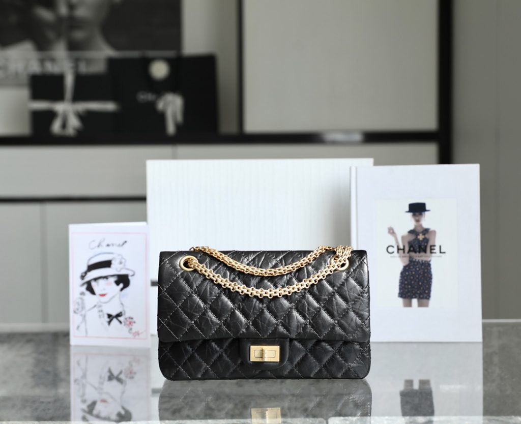 Chanel 2.55 Reissue Medium Black Calfskin with Gold-tone & Silver-tone Buckles