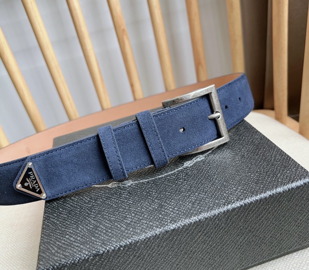 PRADA Latest Suede Leather Belt, 3.5cm Width, Unisex Design