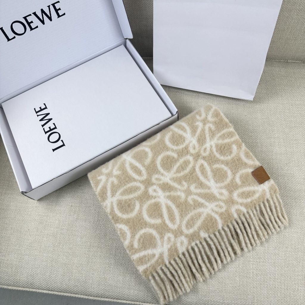 Loewe Anagram graffiti scarf, 200*37cm, 45% alpaca wool, 34% wool, 21% other fibers.