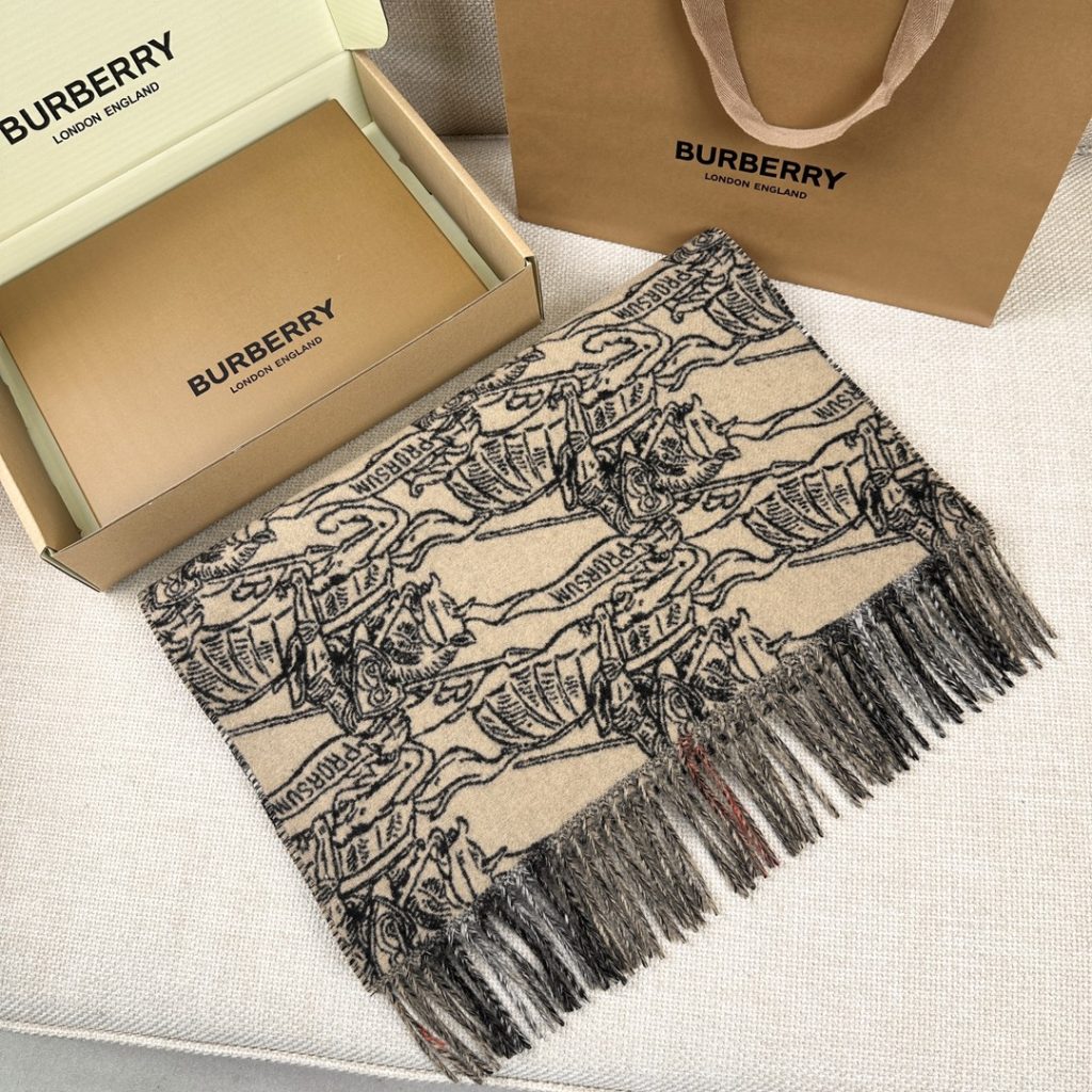 Burberry Small warhorse shawl scarf, brown, 210*50cm, 100% cashmere.