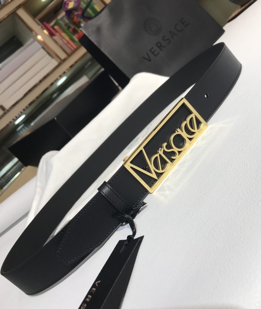 VERSACE 35MM Reversible Belt with Hollow Steel Letter Buckle