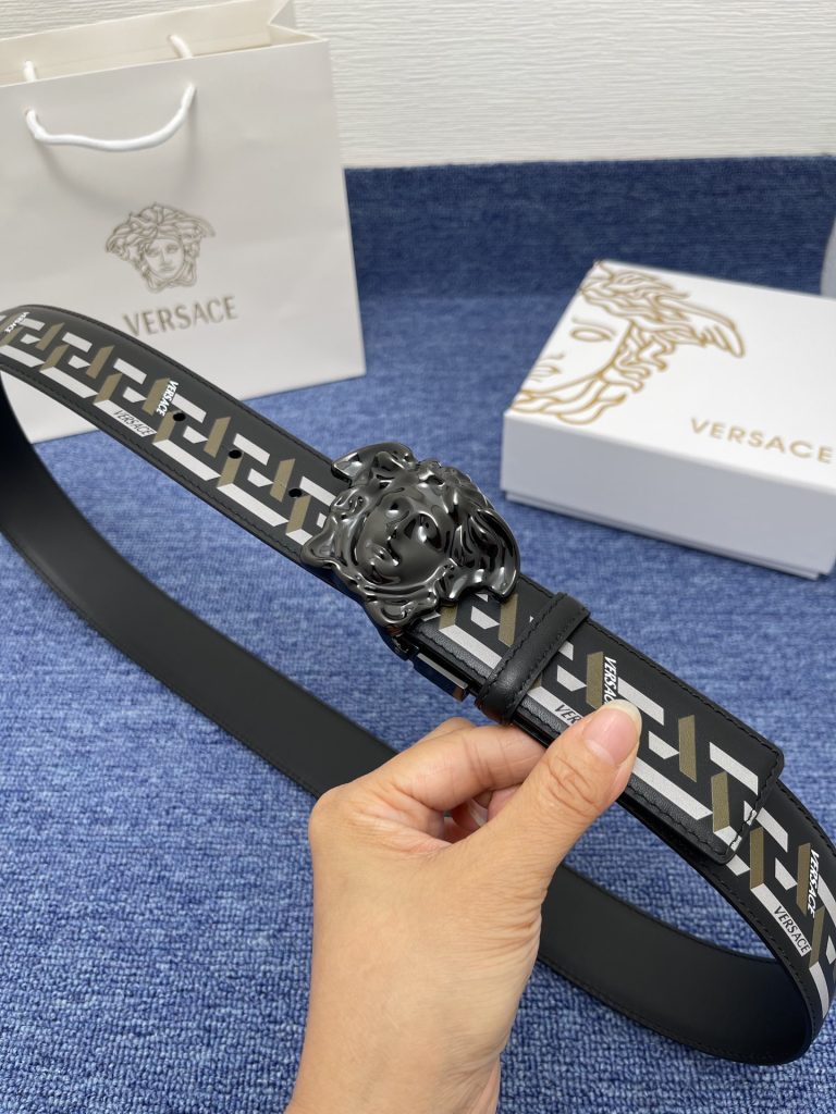 Versace Reversible Belt – 4.0 cm Wide with Medusa V-Buckle