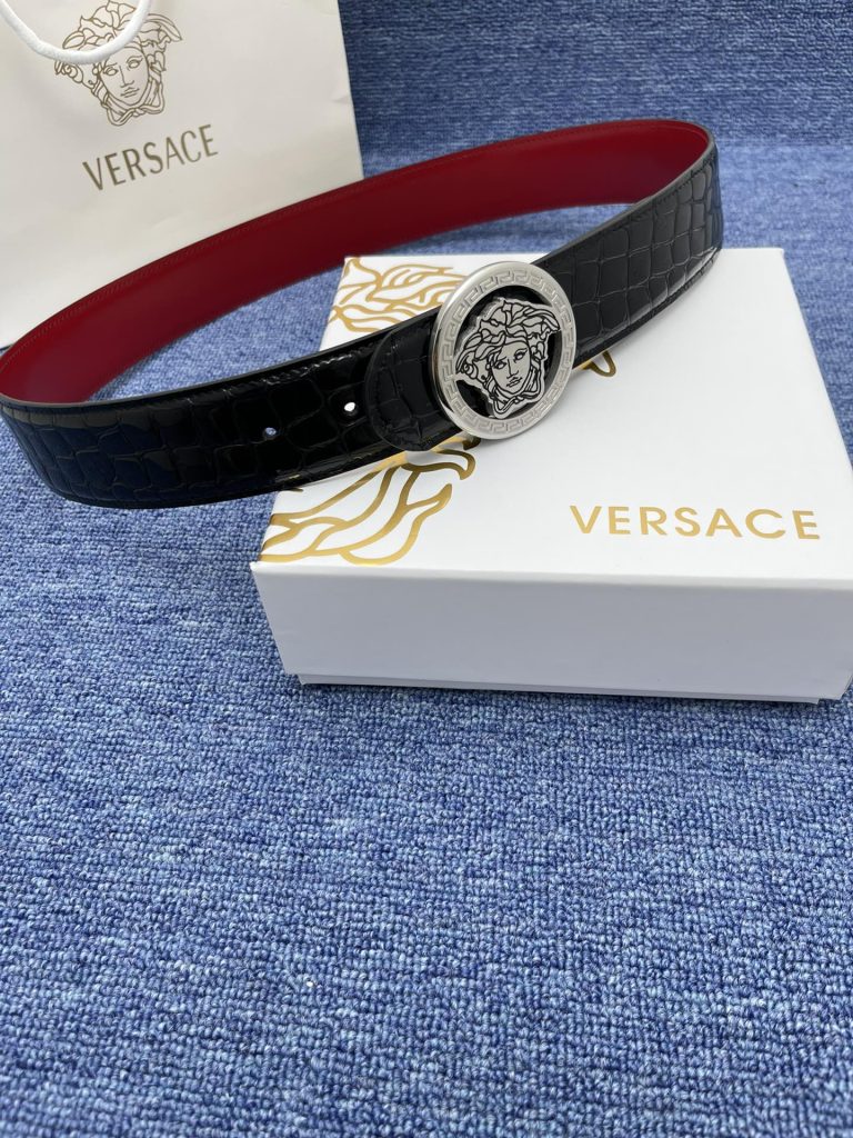 VERSACE 4.0cm Black Signature Leather Belt with Medusa Buckle