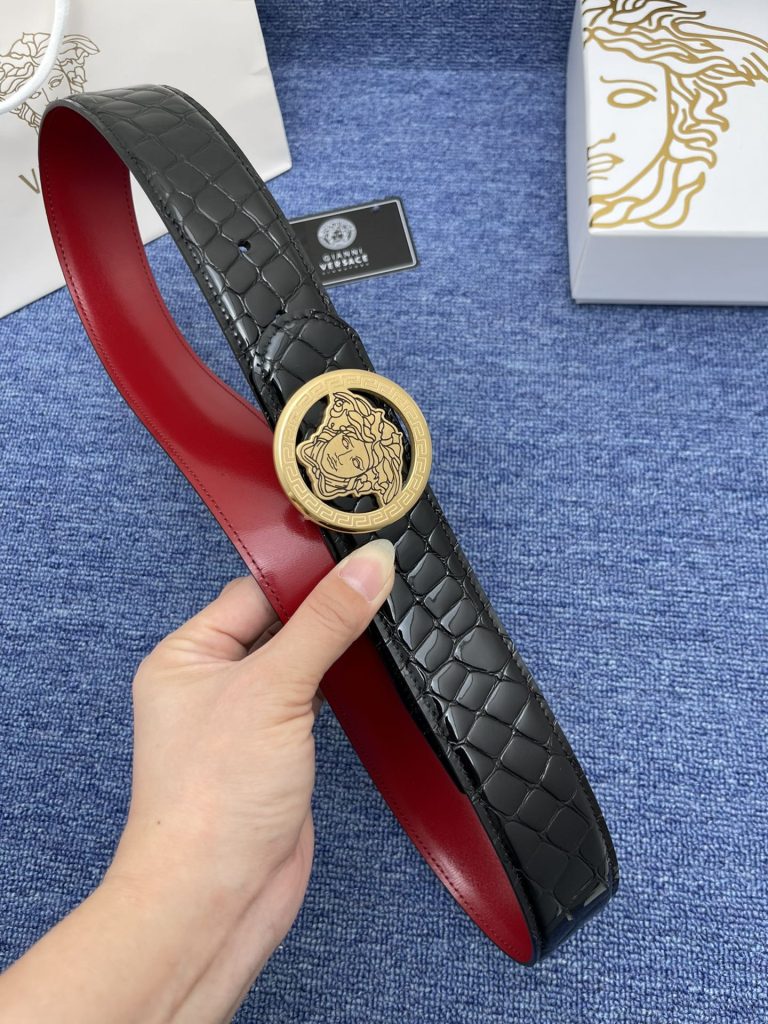 VERSACE 4.0cm Black Signature Leather Belt with Medusa Buckle