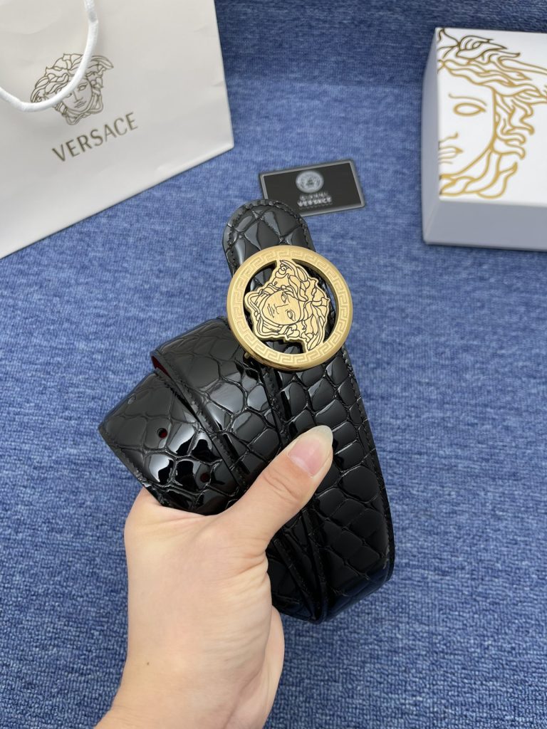 VERSACE 4.0cm Black Signature Leather Belt with Medusa Buckle