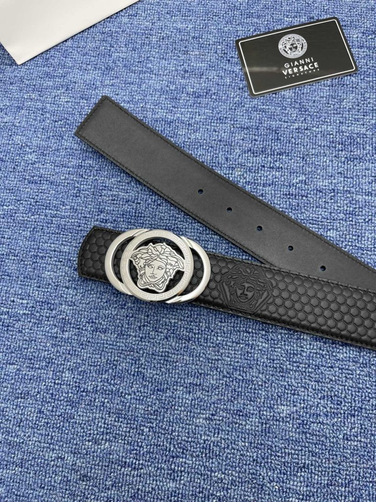 VERSACE 4.0cm Black Signature Leather Belt with Medusa Buckle